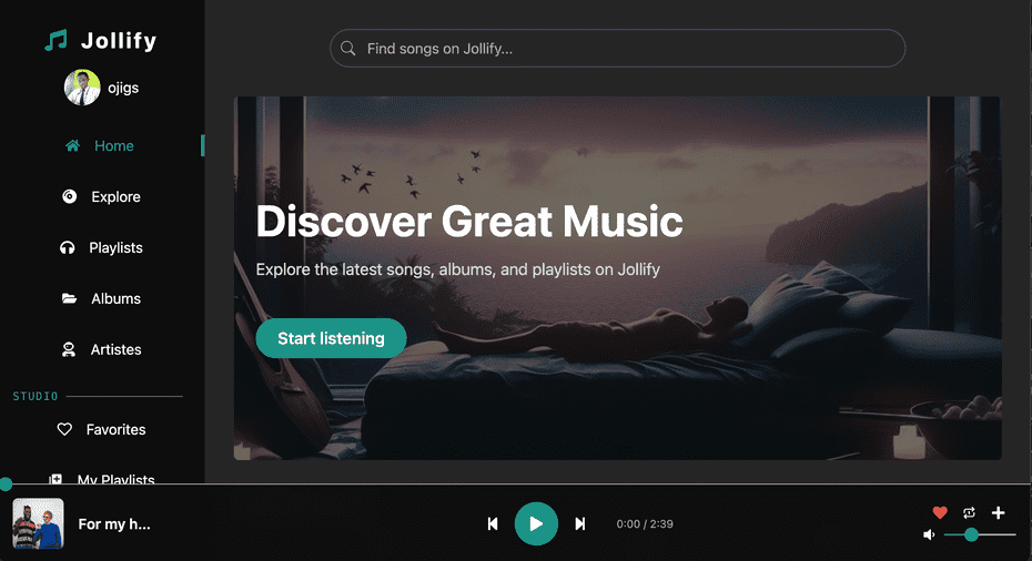 Jollify Music Streaming project overview